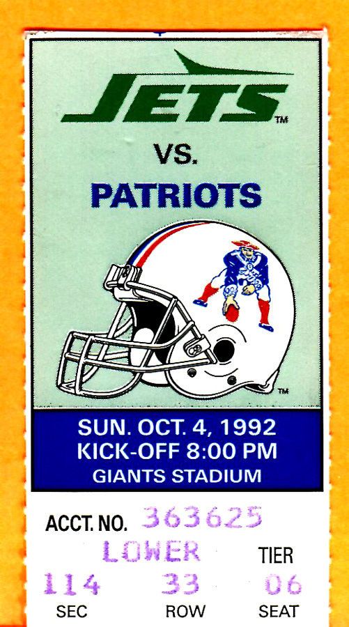 10/4/92 jets/#Patriots ticket stub