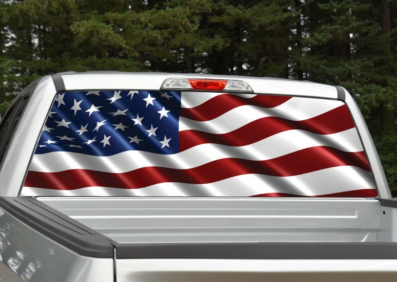 American Flag Waving #7 Patriotic Rear Window Decal Graphic for Truck ...