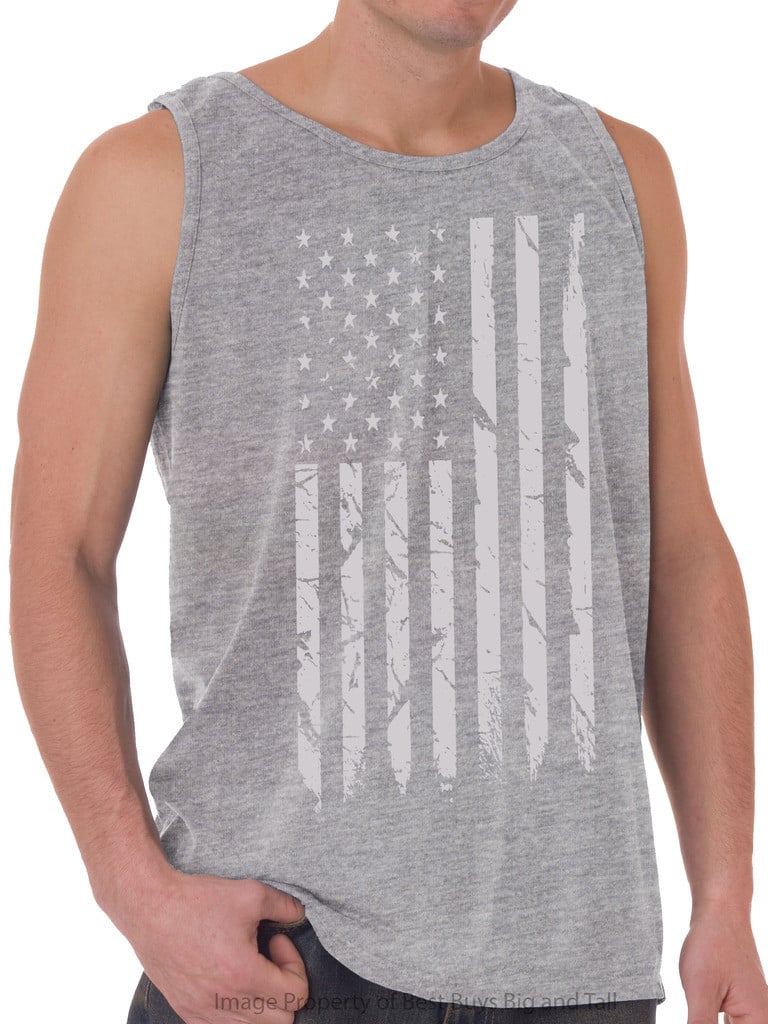 Gray sleeveless Tank Top Flag print for Big and Tall Men by Foxfire