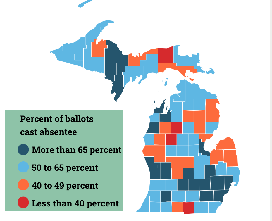 Map: Trump counties less likely to vote absentee in Michigan primary ...