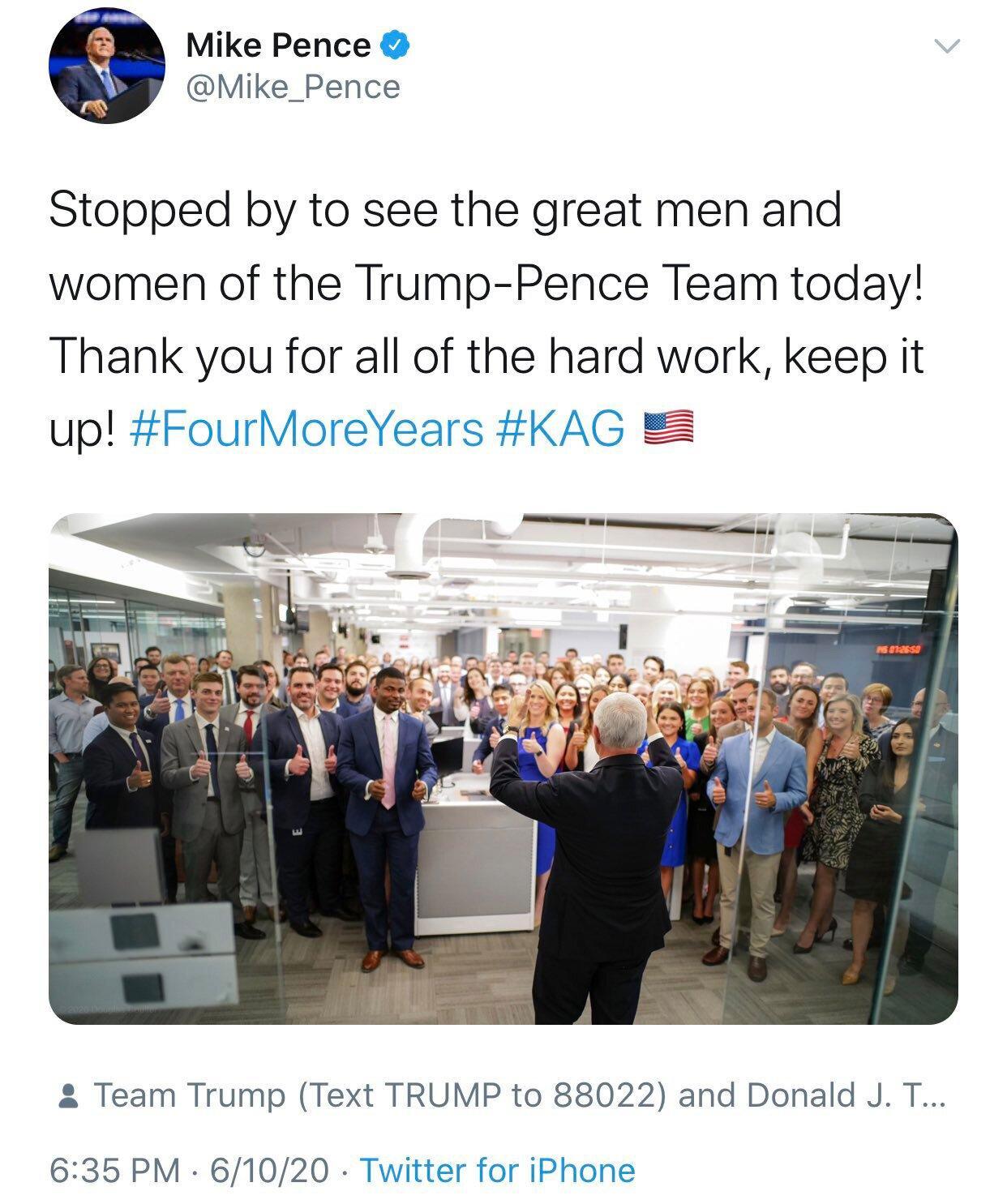 Mike Pence Tweets Then Deletes Photo Showing Trump Campaign Staff Not ...