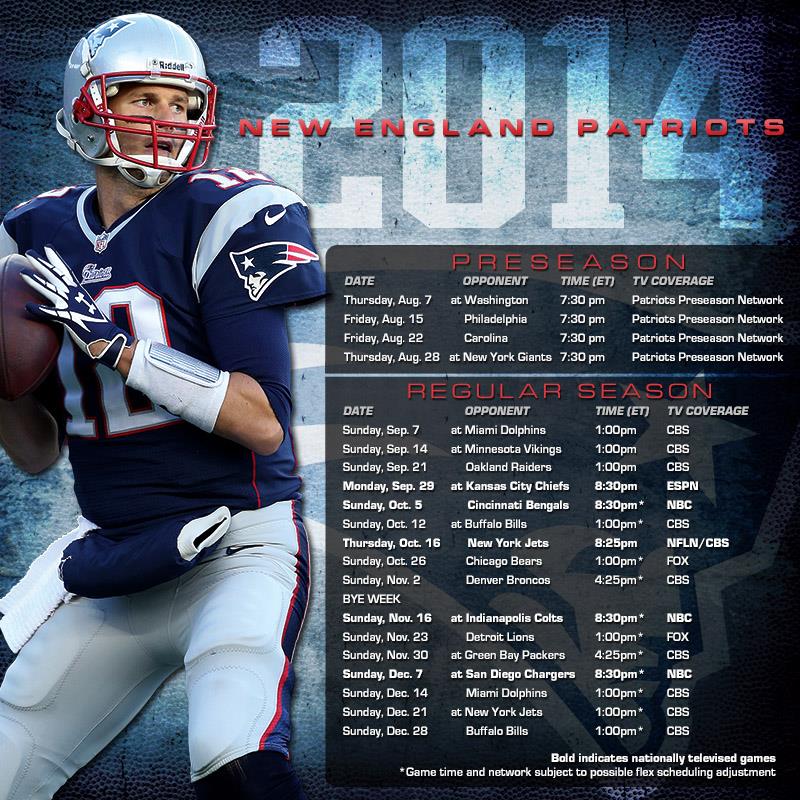 New England Patriots 2014 Schedule