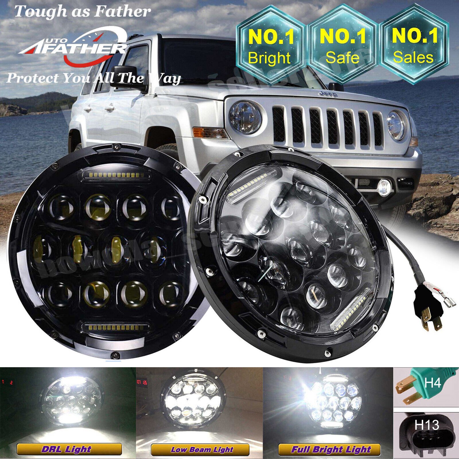 Pair 7"  inch Round LED Headlights DRL Projector Light For 2008