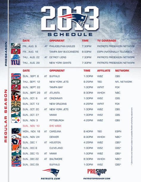 patriots schedule 2013