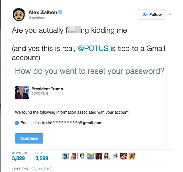 President Trump Twitter appears linked to Gmail account
