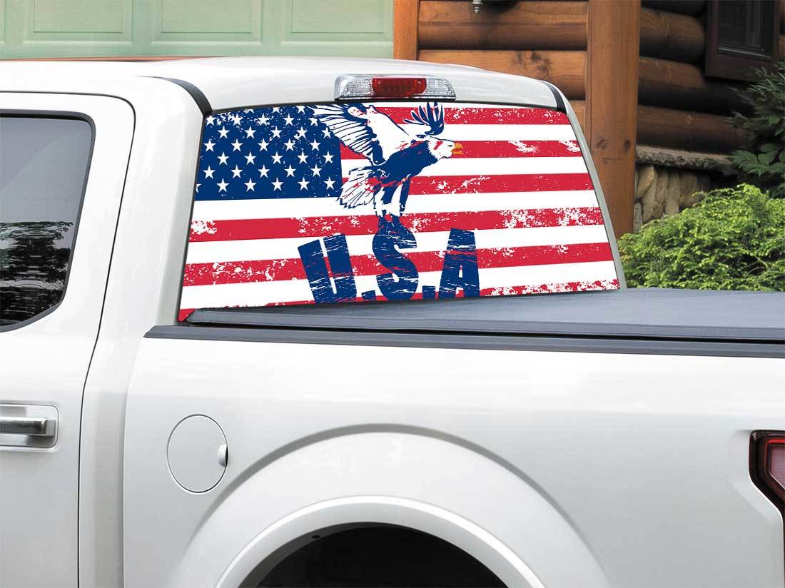 Product: USA flag Bald patriotic Distressed style Rear Window Decal ...