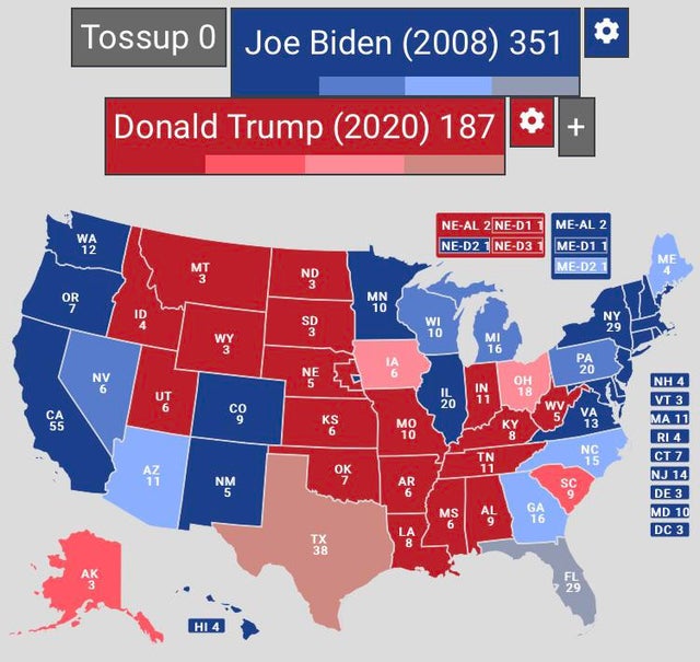The 2020 election, but its 2008 Biden running against Trump : r/YAPms