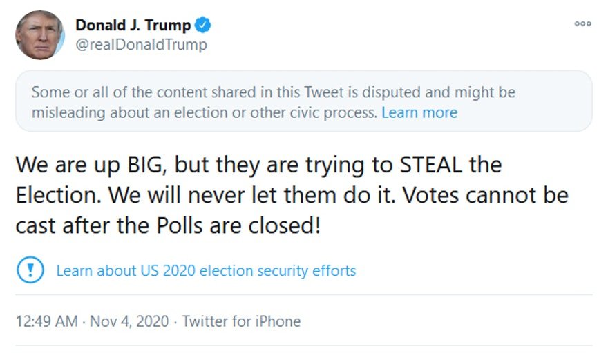 Trump Election Tweet Gets Quickly Labeled By Twitter