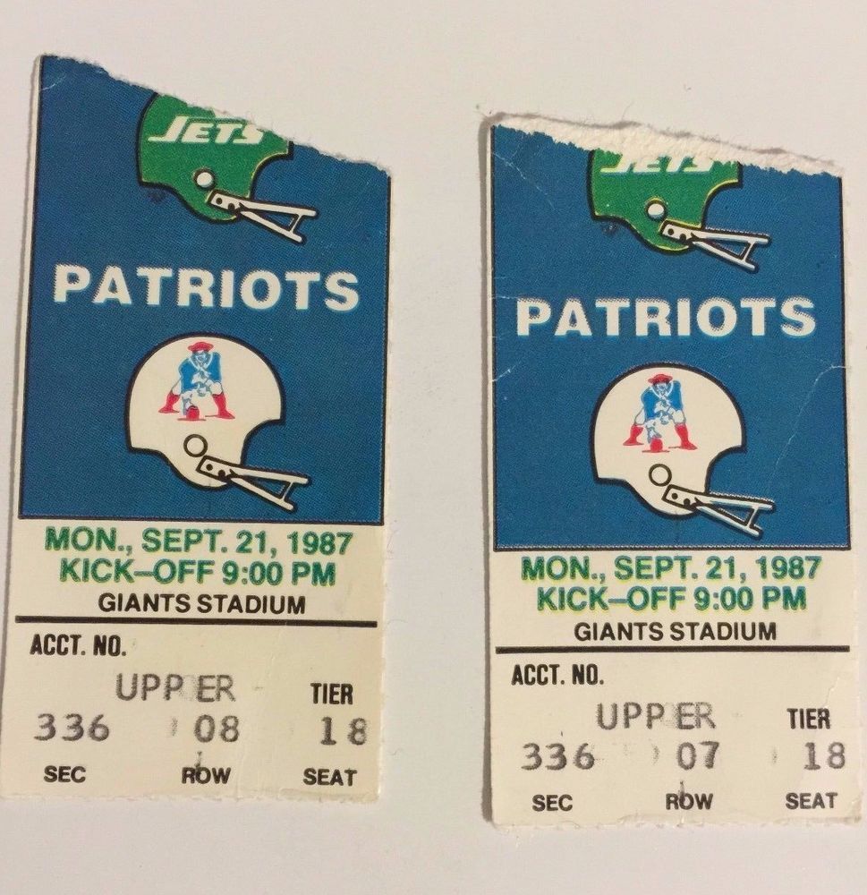 TWO1987 JETS vs PATRIOTS Ticket Stubs Monday, Sept. 21,1987 Giants ...