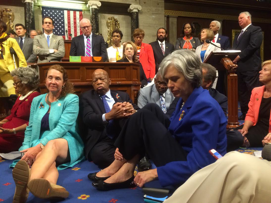 US House Democrats stage rare sit